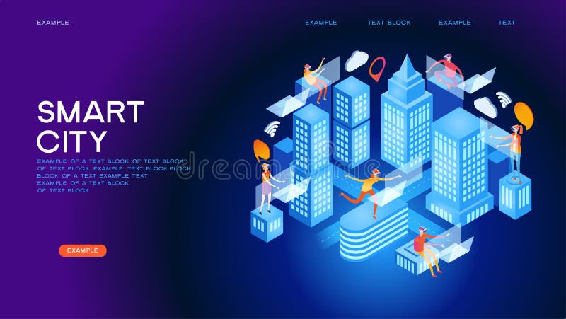 Viitorul oraș sau concept de vector izometric al clădirii inteligente royalty free illustration