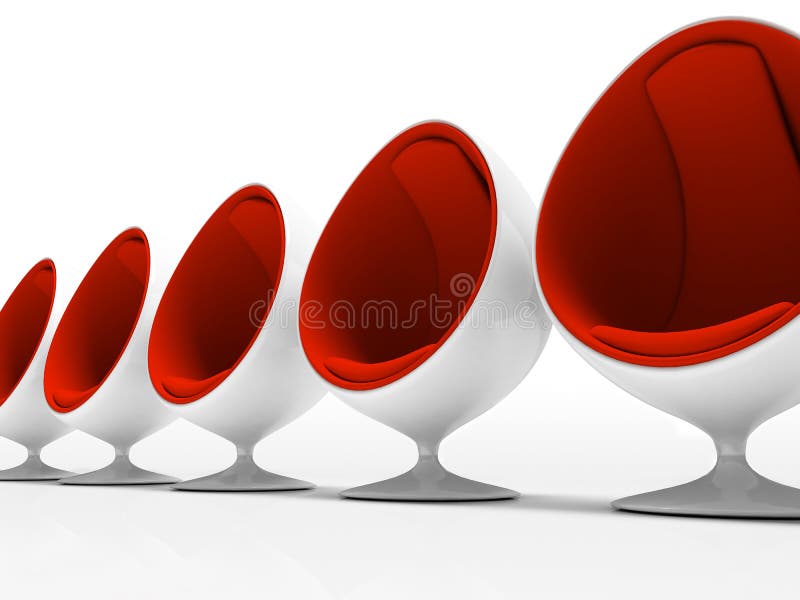 Vijf rode stoelen die op witte achtergrond worden geïsoleerdo stock illustratie Vijf rode stoelen die op witte achtergrond worden geïsoleerdo stock illustratie