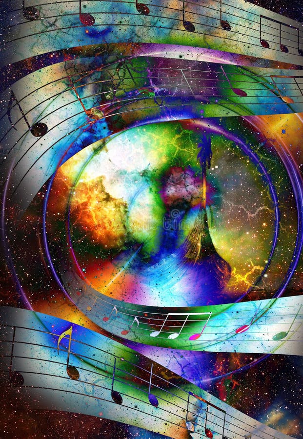 Viking Boat dans l'espace et les étoiles et la note de musique, collage d'ordinateur, l'espace avec l'éclair léger Bateau avec le images stock Viking Boat dans l'espace et les étoiles et la note de musique, collage d'ordinateur, l'espace avec l'éclair léger Bateau avec le images stock