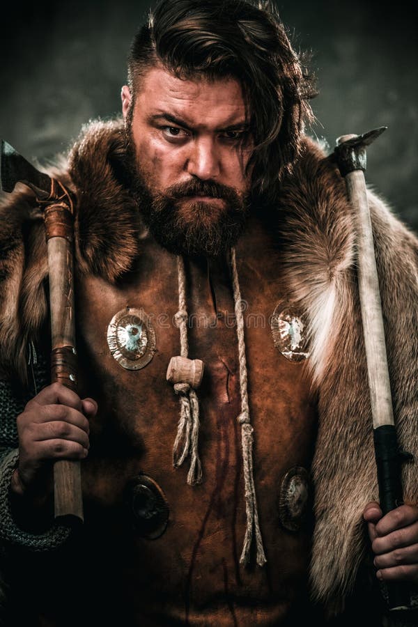 Viking with Cold Weapon in a Traditional Warrior Clothes Stock Image ...