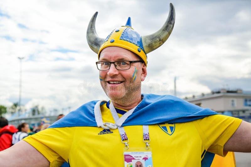 Viking in Helmet with Horns. Swedish Fan. Editorial Image Image happy, 121103290