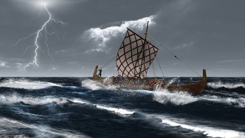 Viking Longship In An Atlantic Storm Stock Illustration ...