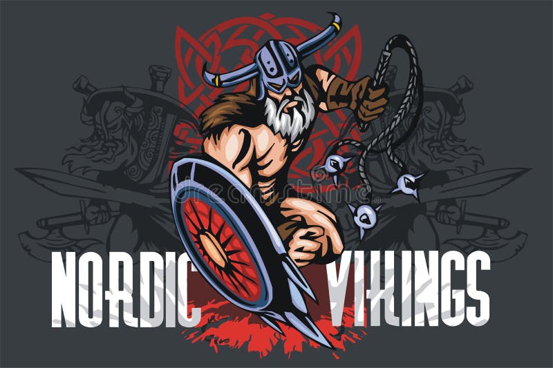 Viking norseman mascot cartoon with bludgeon and