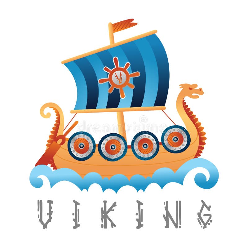 Viking warrior ship cartoon illustration. Ancient transport longboat. Scandinavian draccar stock illustration Viking warrior ship cartoon illustration. Ancient transport longboat. Scandinavian draccar stock illustration