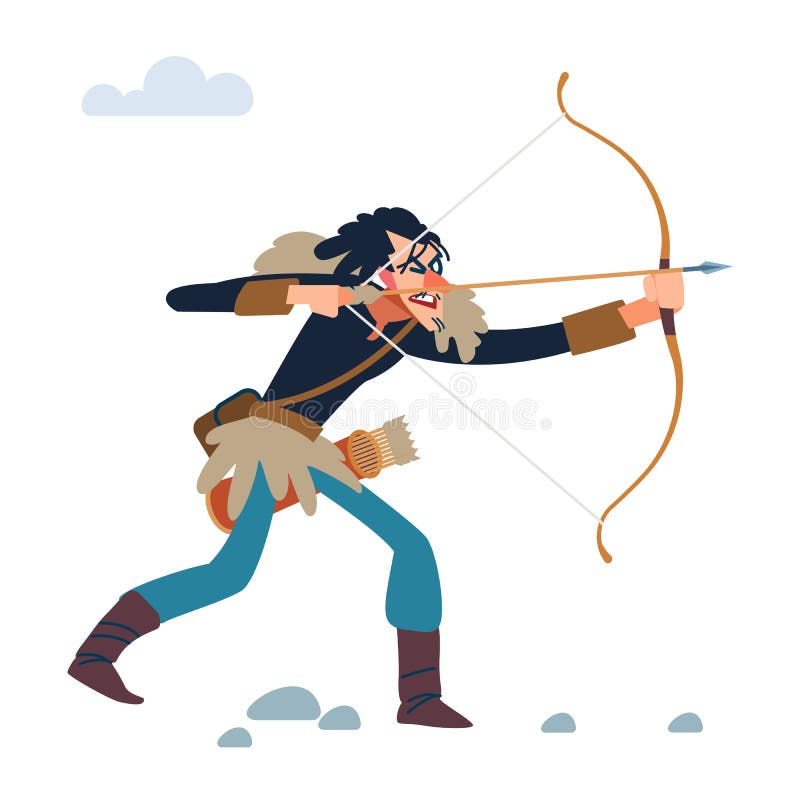 Viking Warrior Shoots a Bow. Vector Cartoon, Flat Style Illustration ...