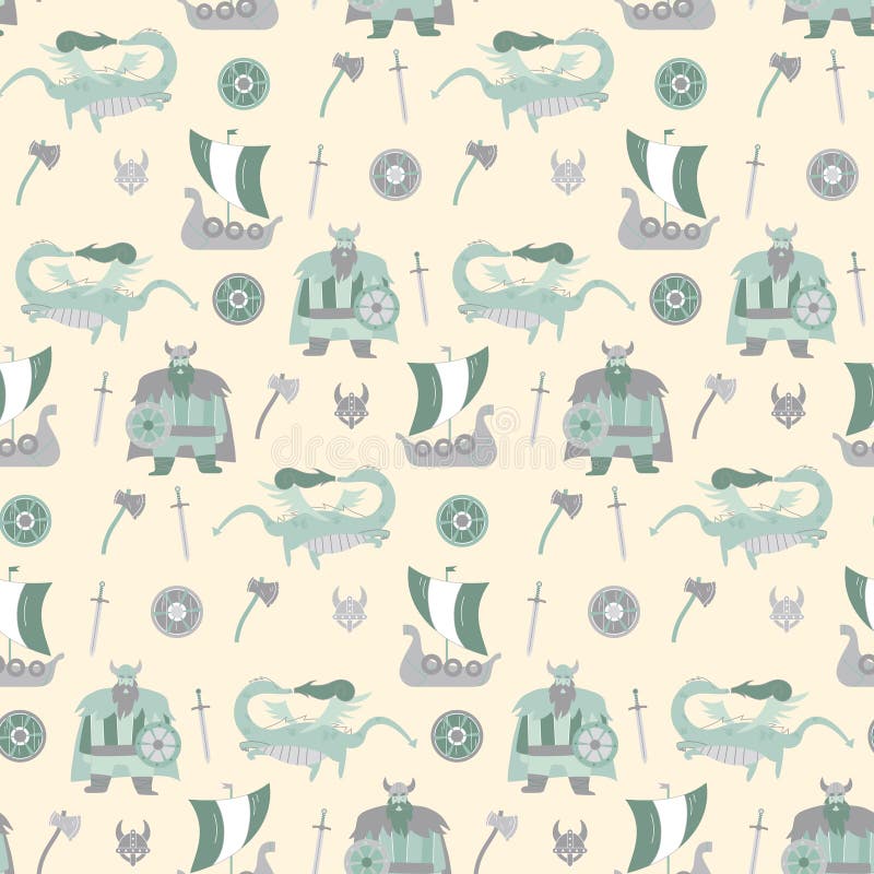 Vikings cartoon style seamless pattern royalty free illustration Vikings cartoon style seamless pattern royalty free illustration