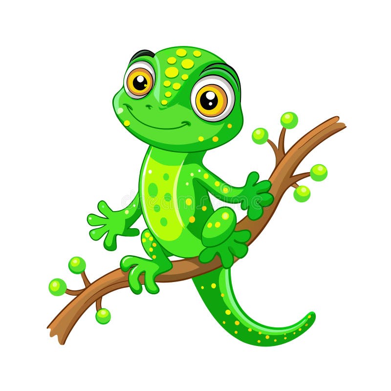 Viktig nygrön gecko-teckningstecken royaltyfri illustrationer