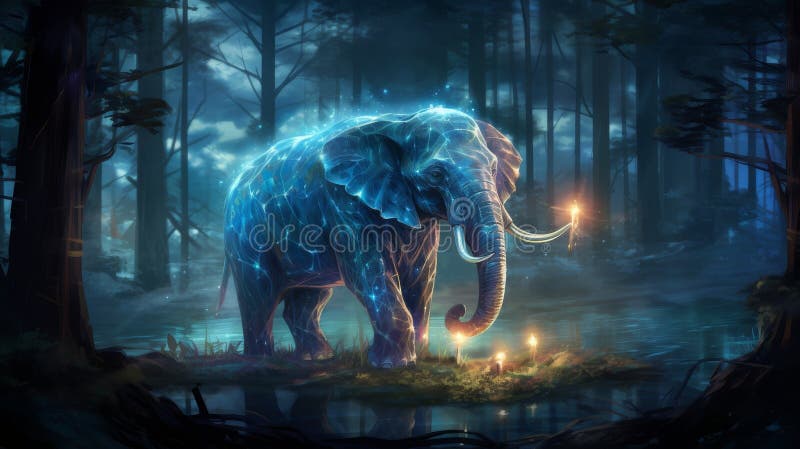 Viktiga giganemissar : elefant patronus amidst enchanchanwoodlands stock illustrationer