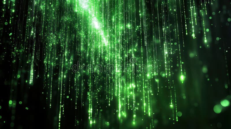 Viktiga gröna cyberregaskader genom ett digitalt utrymme som belyser natten med en ljusglöd glöd. stock illustrationer