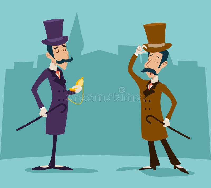 Viktoriansk gentlemanmöteaffärsman Cartoon vektor illustrationer Viktoriansk gentlemanmöteaffärsman Cartoon vektor illustrationer