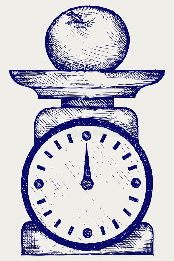Viktskala och äpple stock illustrationer Viktskala och äpple stock illustrationer