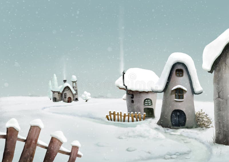 Aldeia rural de inverno ilustração stock
