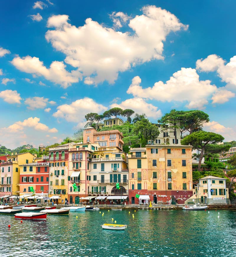 Famous Portofino village on Ligurian coast, Italy. beautiful landscape with blue sky. Famous Portofino village on Ligurian coast, Italy. beautiful landscape with blue sky