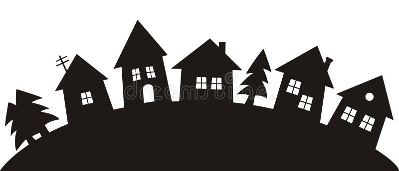 Vila, silhueta preta ilustração do vetor. Ilustração de comunidade