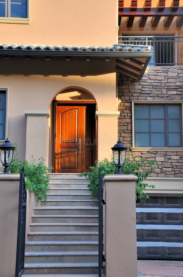 Villa building under sunset lighting