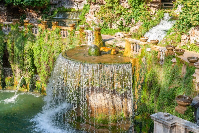 Villa D Este gardens in Tivoli - Oval Fountain local landmark of Tivoli near Rome - Lazio region - Italy