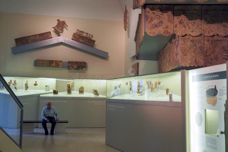 The sacred area of the city of Falerii in the National Etruscan Museum of Villa Giulia in Rome, Italy. The remains of the so called temple of the Sanctuary of the Fallen Stones and the temple of Apollos document the flourishing of the city of Falerii in the fifth century B.C. and the influence of the Etruscan on the populations like the Faliscan due to the geographic proximity in the northern Lazio, on the Etruscan side of the Tiber River. Created in 1899, the Etruscan Museum of Villa Giulia houses works from pre-Roman Italian antiquity, especially from the Etruscan world. Among the museum’s most valuable objects are a sarcophagus from the year 520 BC, as well as several terracotta figures such as the Apollo of Veii and the image of Hercules and Apollo vying for the deer, both from 510 BC. The museum also presents a great collection of precious objects from antiquity to the 19th century. The sacred area of the city of Falerii in the National Etruscan Museum of Villa Giulia in Rome, Italy. The remains of the so called temple of the Sanctuary of the Fallen Stones and the temple of Apollos document the flourishing of the city of Falerii in the fifth century B.C. and the influence of the Etruscan on the populations like the Faliscan due to the geographic proximity in the northern Lazio, on the Etruscan side of the Tiber River. Created in 1899, the Etruscan Museum of Villa Giulia houses works from pre-Roman Italian antiquity, especially from the Etruscan world. Among the museum’s most valuable objects are a sarcophagus from the year 520 BC, as well as several terracotta figures such as the Apollo of Veii and the image of Hercules and Apollo vying for the deer, both from 510 BC. The museum also presents a great collection of precious objects from antiquity to the 19th century.