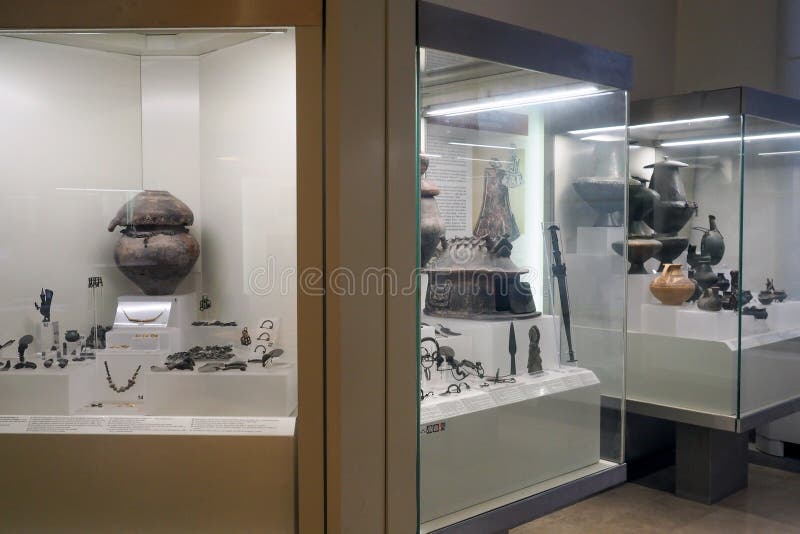 Male and Female Tombs from the Villanovan Culture in the second hall of Villa Giulia today the National Etruscan Museum in Rome, Italy. The remains dates from the early Iron Age, IX-VII century B.C. Created in 1899, the Etruscan Museum of Villa Giulia houses works from pre-Roman Italian antiquity, especially from the Etruscan world. Among the museum’s most valuable objects are a sarcophagus from the year 520 BC, as well as several terracotta figures such as the Apollo of Veii and the image of Hercules and Apollo vying for the deer, both from 510 BC. The museum also presents a great collection of precious objects from antiquity to the 19th century. Male and Female Tombs from the Villanovan Culture in the second hall of Villa Giulia today the National Etruscan Museum in Rome, Italy. The remains dates from the early Iron Age, IX-VII century B.C. Created in 1899, the Etruscan Museum of Villa Giulia houses works from pre-Roman Italian antiquity, especially from the Etruscan world. Among the museum’s most valuable objects are a sarcophagus from the year 520 BC, as well as several terracotta figures such as the Apollo of Veii and the image of Hercules and Apollo vying for the deer, both from 510 BC. The museum also presents a great collection of precious objects from antiquity to the 19th century.