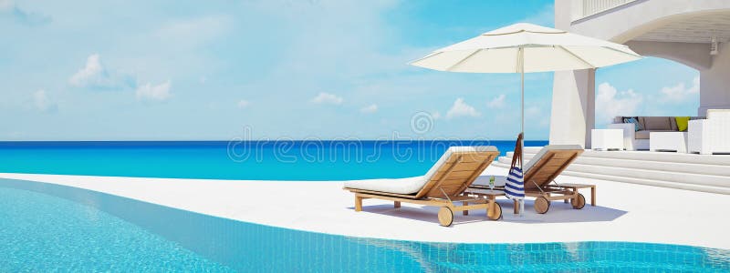 Villa with swimming pool. summer concept. 3d rendering vector illustration Villa with swimming pool. summer concept. 3d rendering vector illustration