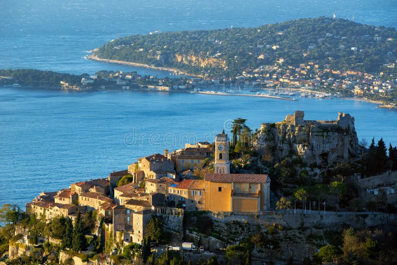 The Village of Eze Ãˆze at sunrise. Alpes-Maritimes, French Riviera, Cote d`Azur, France