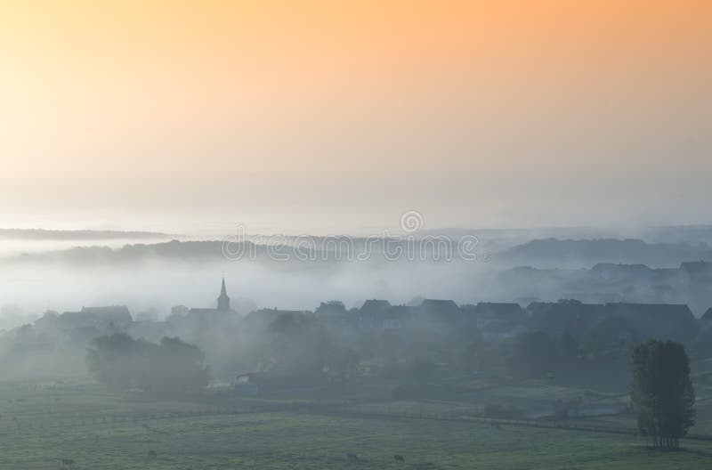 Village in fog