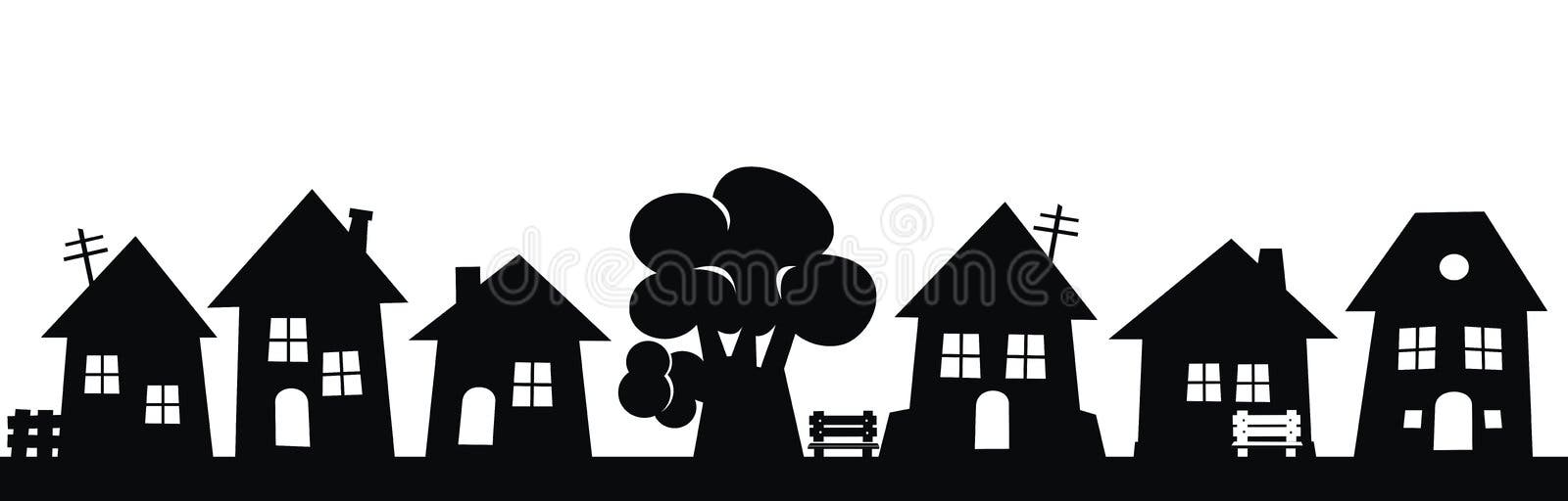 Village, Black Silhouette, Decorative Design, Eps. Stock Vector ...