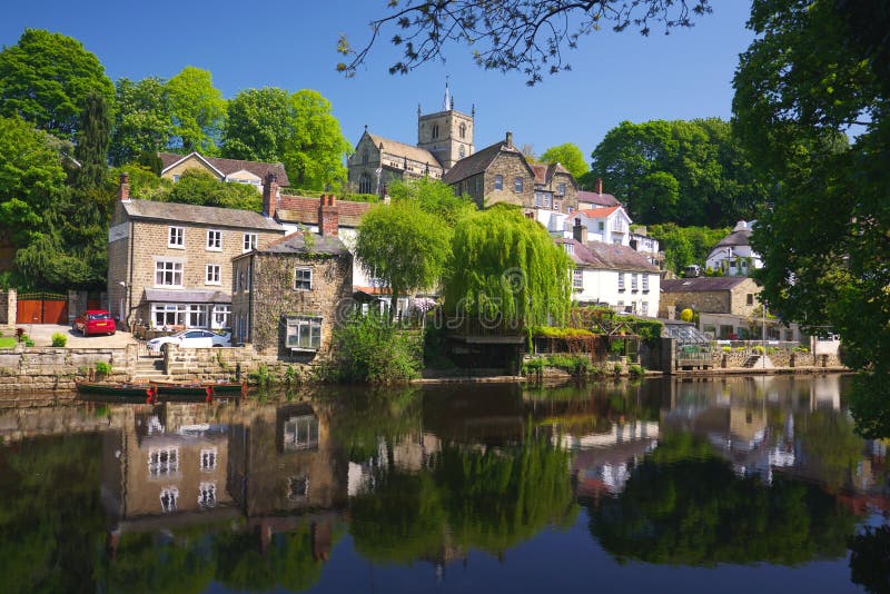 Village on river bank in Knaresborough, UK