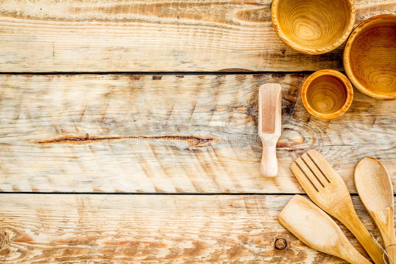 Download Village Wooden Cutlery Set On Wooden Background Top View ...