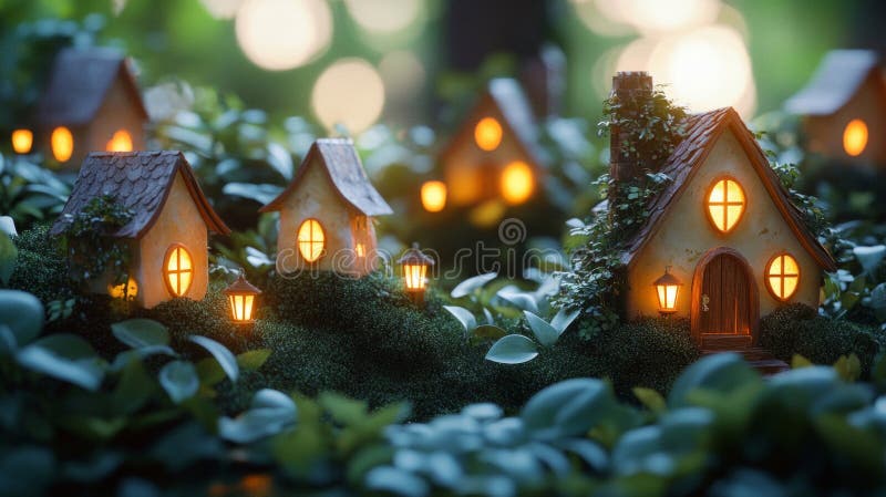Villaggio in miniatura di notte illustrazione vettoriale