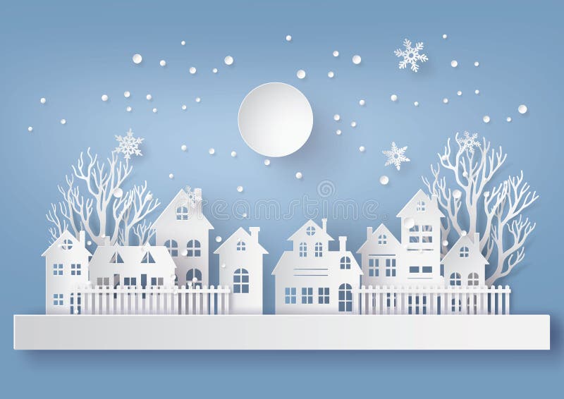 Winter Snow Urban Countryside Landscape City Village with full moon, Happy new year and Merry christmas, paper art and craft style. Winter Snow Urban Countryside Landscape City Village with full moon, Happy new year and Merry christmas, paper art and craft style.