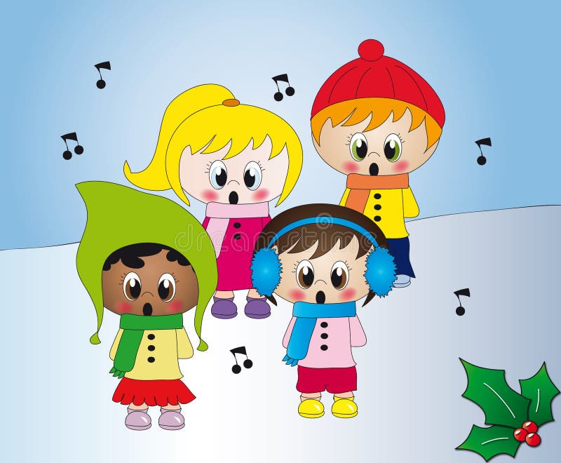 Illustration of children singing Christmas carols. Illustration of children singing Christmas carols