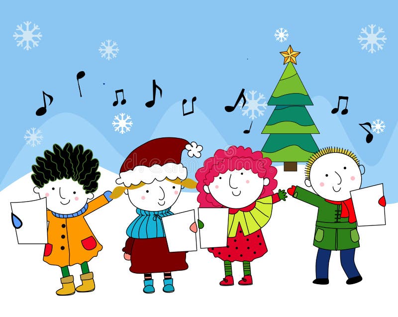 Cute Christmas carols ,cartoon art. Cute Christmas carols ,cartoon art