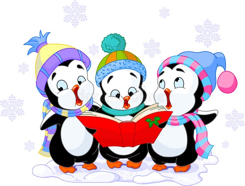 Cute cartoon penguins singing christmas carols. Cute cartoon penguins singing christmas carols