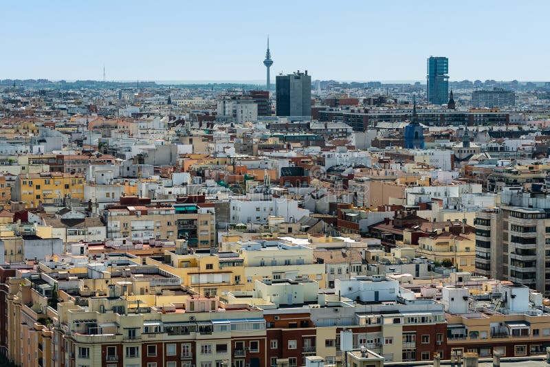 Cityscape of the city of Madrid in a drone view with residential and office buildings, Spain. Cityscape of the city of Madrid in a drone view with residential and office buildings, Spain