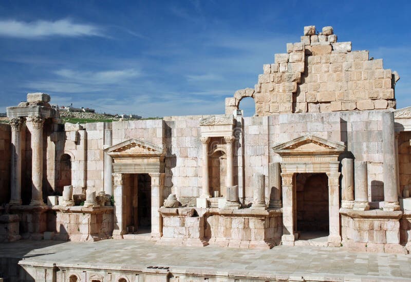 Ville gréco-romaine de théâtre de Jerash, Jordanie photos stock Ville gréco-romaine de théâtre de Jerash, Jordanie photos stock