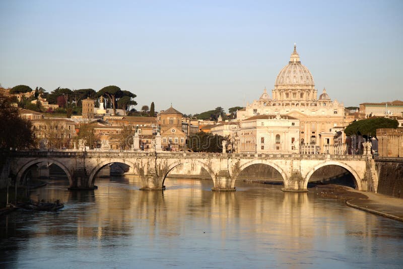 View of panorama Vatican City from Ponte Umberto I in Rome, Italy ( photographed very early in the morning ). View of panorama Vatican City from Ponte Umberto I in Rome, Italy ( photographed very early in the morning )