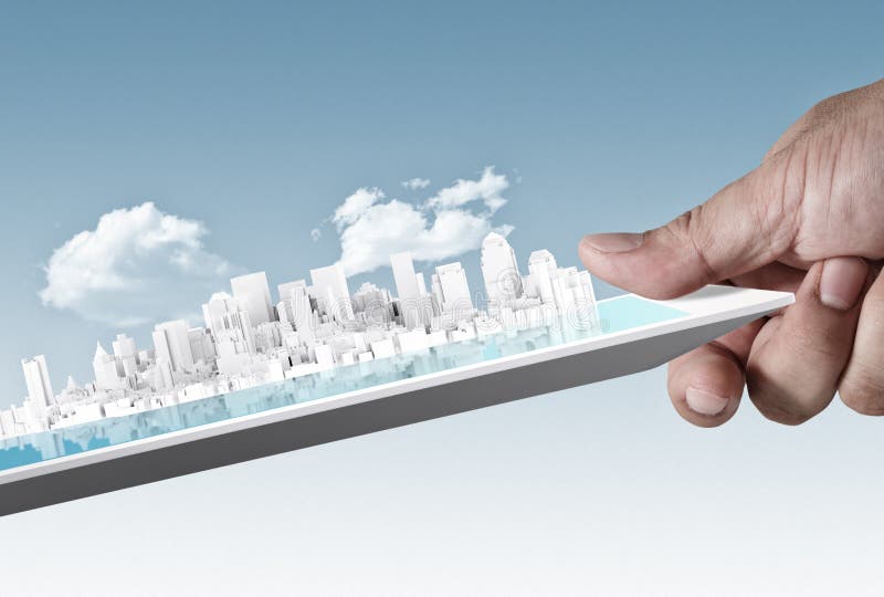 Ville sur la tablette d'écran tactile comme concept photos libres de droits Ville sur la tablette d'écran tactile comme concept photos libres de droits