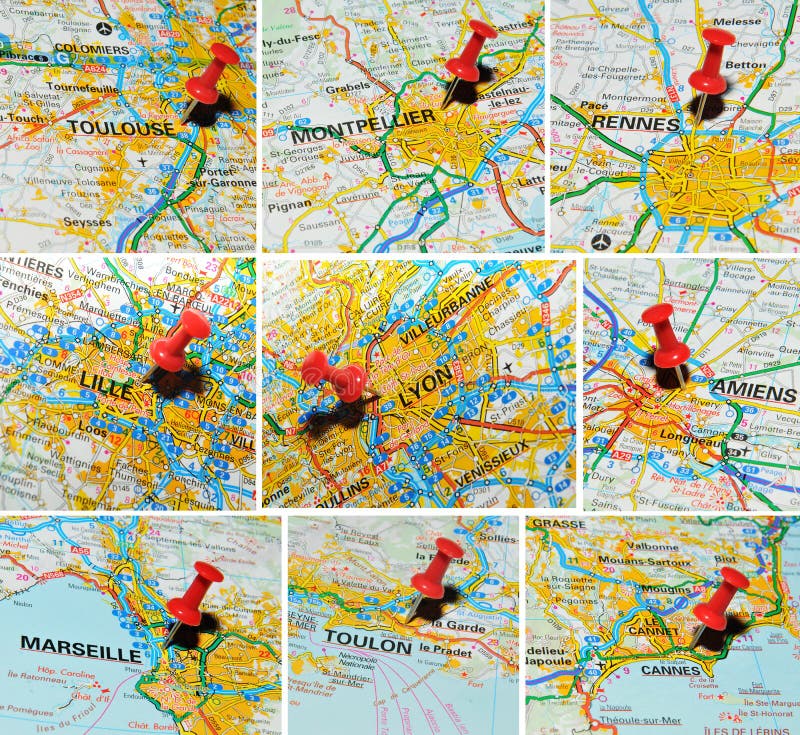 Villes françaises sur la carte (1) photographie stock Villes françaises sur la carte (1) photographie stock