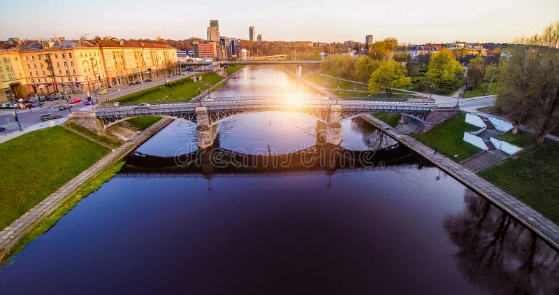Vilnius bridge through Neris stock photos Vilnius bridge through Neris stock photos