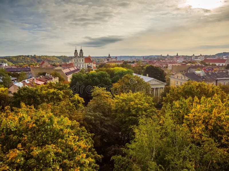 Vilnius, Lithuania Aerial Top View of Old Town in Autumn Stock Photo