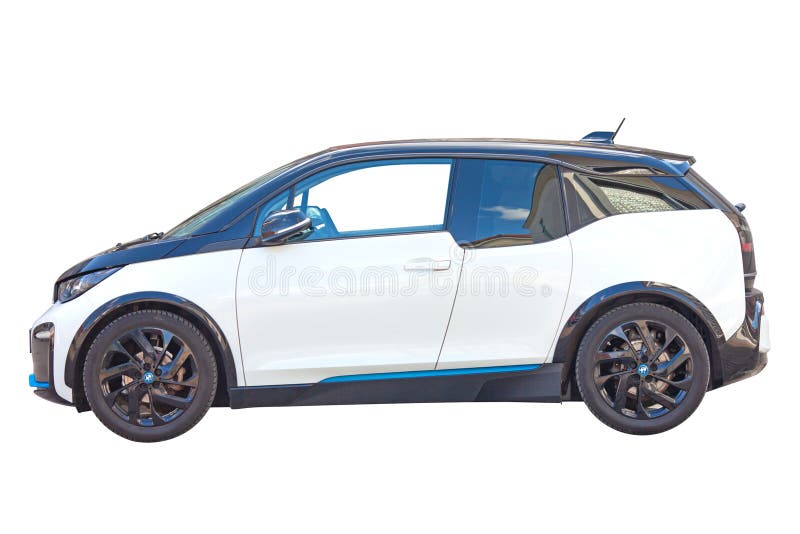 Vilnius, Lithuania, April 2023: BMW i3 electric car isolated on white