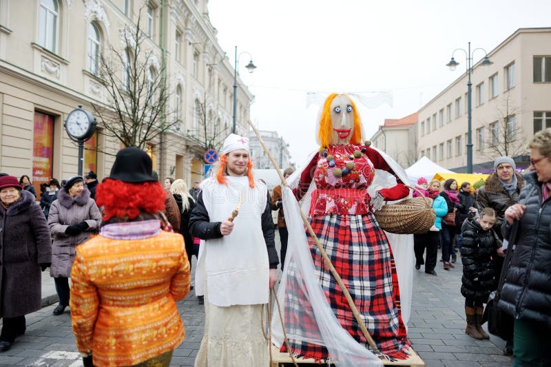 VILNIUS, LITHUANIA - FEBRUARY 25, 2017: Hundreds of people celebrating Uzgavenes, a Lithuanian annual folk festival taking place b