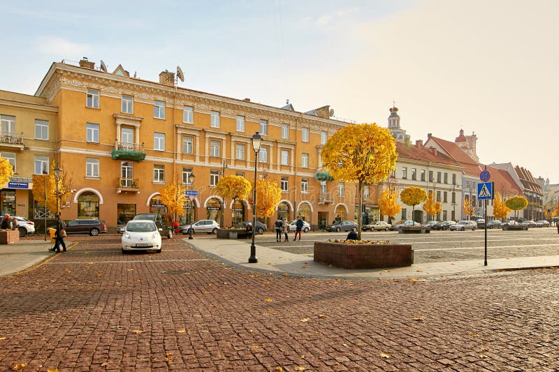 Vilnius, Lithuania - November 5, 2017: Town Hall Square in autumn time.