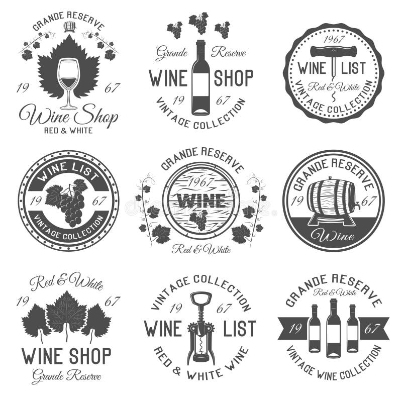Vin shoppar svarta vita emblem stock illustrationer Vin shoppar svarta vita emblem stock illustrationer