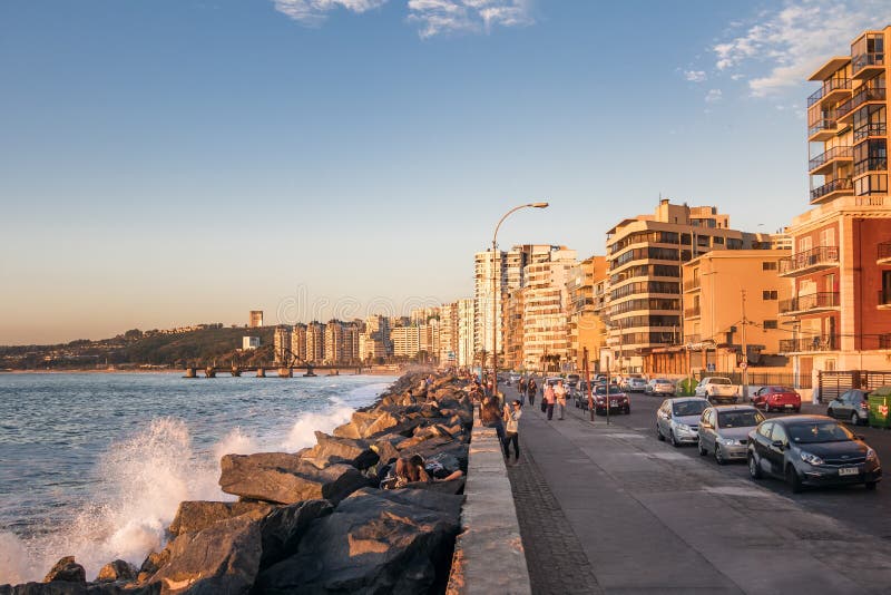 Vina Del Mar Promenade at Sunset Vina Del Mar, Chile Editorial Stock
