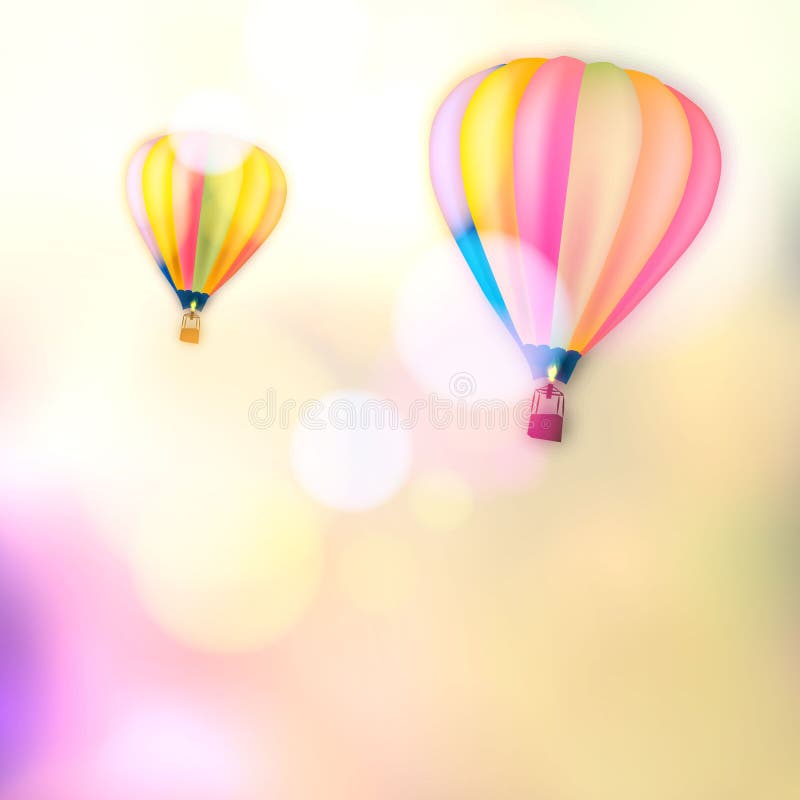 Vinage Bokeh Vector Colorful hot air balloon is flying at sunrise