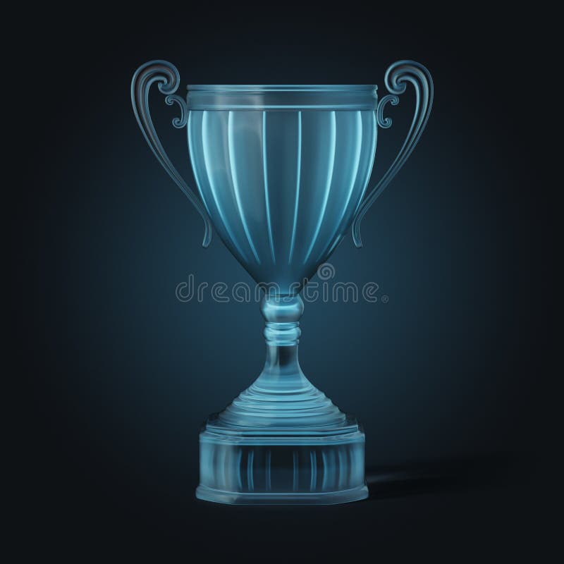 Vincitore di una coppa di vetro al neon futuristico, illustrazione 3D illustrazione di stock