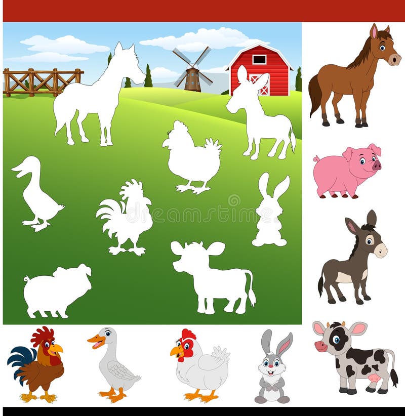 Vind de correcte dieren van het schaduwlandbouwbedrijf stock illustratie Vind de correcte dieren van het schaduwlandbouwbedrijf stock illustratie