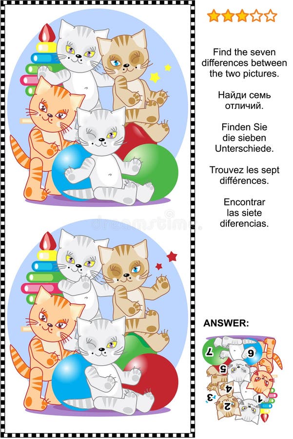 Vind het verschillen visuele raadsel met speelse katjes stock illustratie Vind het verschillen visuele raadsel met speelse katjes stock illustratie