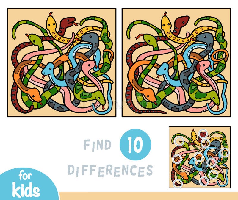 Vind verschillen, spel voor kinderen, Acht slangen vector illustratie Vind verschillen, spel voor kinderen, Acht slangen vector illustratie